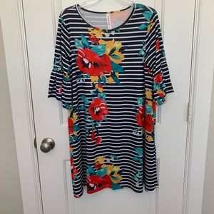 Vibrant striped & floral swing dress - Size S